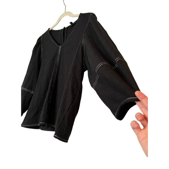 Anthropologie Current Air Delilah Structured Top Black White Top Stitch Size M - Picture 3 of 8